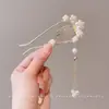 Grampo de cabelo de flor de magnólia, grampo de cabelo de estilo antigo, acessório de cabelo Hanfu, acessório de cabelo de cheongsam para mulheres, grampo de metal com pérola e franja, grampo de cabelo de jade
