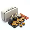 Juego de Té Kung Fu de Viaje Estilo Japonés Juego Pequeño para Uso en Casa Tetera Pequeña Taza de Té de Cerámica Bandeja de Té para Exteriores Bolsa Portátil