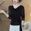 Moda 2025 Nuevo Otoño Temprano Diseño de Corbata Delgado de Manga Larga Blusa Versátil