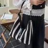 Bolsa Feminina com Design de Nicho, Bolsa Tote Listrada Vazada, Nova Coleção Verão 2026 Estilo Coreano Ins Bolsa de Ombro de Grande Capacidade
