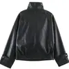 Chaqueta de Cuello Alto con Delantero Asimétrico de Piel Sintética para Mujer Otoño 2026, Estilo Europeo y Americano, Multibolsillos, Chaqueta de Cuero de Motocicleta de Corte Holgado