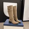 Botas Largas Retro con Hebilla Forradas de Felpa Tallas Grandes para Mujer 2026 Otoño/Invierno Nuevas Tacón Grueso Punta Fina Estilizadoras de Caballero Montar Apiladas