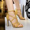83121-1 Sandalias de Tacón Súper Alto Estilete Estilo Romano Europeo y Americano Ante Calado Sexy para Discoteca Sandalias de Tacón Alto de Verano
