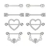Conjunto de 8 piezas de piercings para pezón de gran venta internacional con encaje incrustado con circonita en forma de corazón. Piercing para pezón redondo. Clavo para pezón de acero inoxidable. Anillo para pezón perforado.
