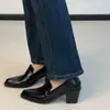 Mocasines retro de piel de oveja estilo británico, punta cuadrada, tacón grueso, para mujer, sin cordones, versátiles para ir al trabajo, zapatos planos de boca profunda, zapatos pequeños de piel