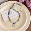 Colar de Flor com Pingente de Margarida Versátil de Vidro Estilo Japonês Tendência Artesanal Colorido Choker de Miçangas Hip-Hop Feminino