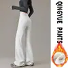 Pantalones negros acampanados para mujer, de cintura alta, adelgazantes, casuales, forrados de polar, adecuados para primavera, otoño e invierno, pants deportivos