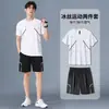 Traje de verano de manga corta de seda helada para hombre, secado rápido, ropa de baloncesto, ropa de bádminton y fitness, pantalones cortos, moda de verano