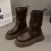 Botas Martin femininas estilo britânico 2026 nova coleção outono-verão vintage botas marrom Maillard solado grosso botas curtas pretas