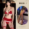 Lencería de Nochevieja, Uniforme Navideño Caliente y Sexy de Tres Piezas con Parte Delantera Abierta, Tentación de Puro Deseo, Liguero de Mariposa de Peluche