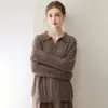 Suéter de punto de ochos para mujer, estilo nuevo, con cuello, de cachemira suave y acogedora y rayón blanco, holgado y casual, top versátil para otoño e invierno