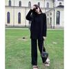 Traje de suéter casual holgado de estilo coreano para mujer, moda perezosa de otoño e invierno, nuevo suéter + pantalones de pierna ancha, conjunto de dos piezas