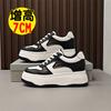 Zapatos de plataforma de primavera para mujer, versátiles, de suela gruesa, estilo coreano, altura oculta, cuero, zapatos blancos, zapatos de tablero panda blanco y negro para mujer