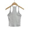 Estilo de garota popular top curto de tricô esportivo justo para mulheres estilo desejo puro decote V profundo ombro estreito cor sólida regata