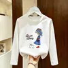 Camiseta de manga larga para niña, algodón puro, estilo primavera y otoño, versión coreana, holgada, sencilla, casual, cuello redondo, bonita camiseta básica para niños mayores