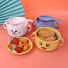 2022 nuevo creativo de paja de trigo para niños Tazón Cuchara dibujos animados set de vajilla para bebé estudiante binaural tazón para comida complementaria