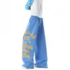 Pantalones de chándal con bloques de color y estampado de letras estilo americano, unisex, corte holgado y relajado, pantalones rectos de pierna ancha, pantalones largos atléticos casuales para otoño
