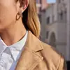 Estilo Minimalista Oro de 18 Quilates Acero Inoxidable Color-Block Cadena Aro en C Pendientes Lujo Ligero Gama Alta Pendientes de Otoño e Invierno para Mujer Transfronterizo
