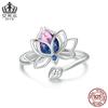 Anillo abierto original de Aifule con diseño de loto en degradado azul y rosa, de plata de ley s925, pulsera, joyería a juego para mujer