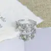 Anel Aberto Multicamadas de Zircônia Pérola Aurora com Design de Bambu Nicho Feminino Leve Luxo Alto Padrão Anel de Dedo Indicador Empilhável