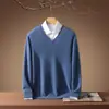 Nuevo Otoño/Invierno 2026 100% Cachemira Cuello en V Tejido de Punto Manga Larga para Hombre Color Sólido Holgado Suave Suéter de Cachemira