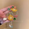Pendientes de aguja de plata con lazo amarillo fresco, encantadores pendientes de flores, diseño dulce, pendientes de celebridad en línea personalizados, nuevos pendientes