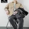 Nova Ferramenta de Primavera e Outono Camisa de Cor Sólida Manga Longa Casual Masculina Bolso de Casaco Jaqueta Retro Fashion