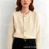 Diseño de Otoño e Invierno Cárdigan de Punto de Color Puro de un Solo Botón para Mujer Ropa Exterior Estilo Lazy Holgado Cuello Redondo Versátil