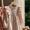 Ropa infantil estilo coreano con cuello alto y ribete de volantes, vestido para niñas, colección primavera 2026, vestido de princesa floral de manga larga para bebés y niños pequeños
