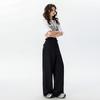 Pantalones Casuales Negros con Adorno de Encaje para Mujer 2026 Estilo Primavera Transfronterizo de Cintura Alta, Caídos, Pierna Recta, Largo hasta el Suelo