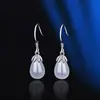 Pendientes de Plata de Ley S925 Ágata Calcedonia Moda Femenina Versátiles Gama Alta Estilo Mid-Century Flor Jade Pendientes de Gancho