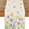 Caminho de Mesa Transfronteiriço Nova Primavera e Verão, Decoração de Mesa de Cozinha Floral Borboleta, Venda Direta da Fábrica Caminho de Mesa de Linho