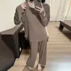 Pijama de Mujer para Primavera y Otoño con Almohadillas en el Pecho, Cuello Redondo de Rayón, Pantalones de Manga Larga, Estilo Coreano Ins Holgado Casual Conjunto de Ropa para el Hogar