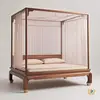Cama con Marco de Viento Usada Estética de la Dinastía Song Cama China Luohan Cama con Dosel de Madera Maciza Sala de Estar de Villa Cama Grande Muebles Zen