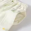 Novo pijama simples de algodão puro com gola redonda e dupla camada de gaze para mulheres, conjunto de roupa de casa solta de gaze de algodão fino para primavera, outono e verão