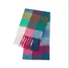 Bufanda de Hilo Circular de Comercio Exterior para Mujer, Bufanda de Invierno Arcoíris a Cuadros de Doble Cara, Bufanda de Mohair con Combinación de Colores, Borla Estilo Ac