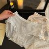 Estilo Francés Estilo Puro Deseo Encaje Plisado Pantalones Bombachos Ropa Interior para Mujer Cintura Media Algodón Bacteriostático Entrepierna Malla Calzoncillos Calados