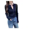 Top de punto con cuello semiabierto para mujer, para primavera y otoño, chic estilo coreano, capa base de punto única, top de manga larga, suéter