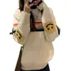 Suéter listrado colorido estilo coreano com rosto sorridente para mulheres, nova coleção outono e inverno, blusa de tricô casual solta com gola redonda