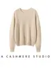 Suéter 100% caxemira pura para mulheres, gola redonda, estilo solto e relaxado, peça básica de malha lisa para outono/inverno, suéter de caxemira pullover