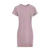 Vestido Feminino Americano Justo de Gola Redonda e Manga Curta, Estilo Básico Ajustado, Mini Vestido Bodycon Esticável e Sexy