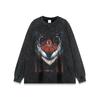 Camiseta de manga curta com estampa de anime, lavagem pesada, estilo vintage, para homens e mulheres. Versátil, estilo street hip hop, para casais, camiseta de meia manga.