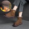 Shanghai Jiejie Invierno Nuevo Forro de Polar Cálido Combinan con Todo Botas de Nieve Retro Botines para Mujer Color Sólido Pulido Cómodos Zapatos para Mujer