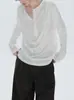 Camiseta de manga larga con cuello Henley plisado 3D artístico para mujer / Top base holgado y amigable con la piel