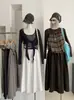 Saia casual midi solta versátil emagrecedora de cintura alta estilo coreano com cinto para mulheres 8637