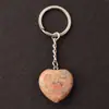 Llavero con colgante de corazón transfronterizo de 30*12 mm, corazón de cristal rosa de piedra natural, accesorio popular para DIY
