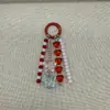 Pingente de Celular Flor Azul Fresca Estilo Ins, Franja de Miçangas Coração de Cristal, Pingente de Bolsa Feminino para Mulheres