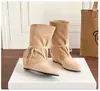 Versión de piel de oveja~Nuevas botas de plataforma planas con cordones, punta fina, de cuero genuino, estilo vintage, para mujer, botas cortas que aumentan la altura, botas de moda versátiles