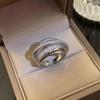 Anillo Enroscado Zircón Plata Advanced Sense Super Brillante Personalizado Geométrico Abierto Anillo de Dedo Tendencia Fresco Anillo de Industria Pesada