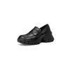Mocasines de Suela Gruesa para Mujer Zapatos Pequeños de Piel Otoño Invierno Nuevo Estilo Interior y Exterior Piel Genuina Punta Redonda Tacón Medio Corte Profundo Zapatos de Vestir para Mujer Zapatos de Piel de Vaca